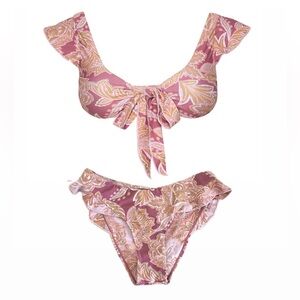 Power 2 The Flower Mauve Bombabe Floral Tie-Front Bikini Set